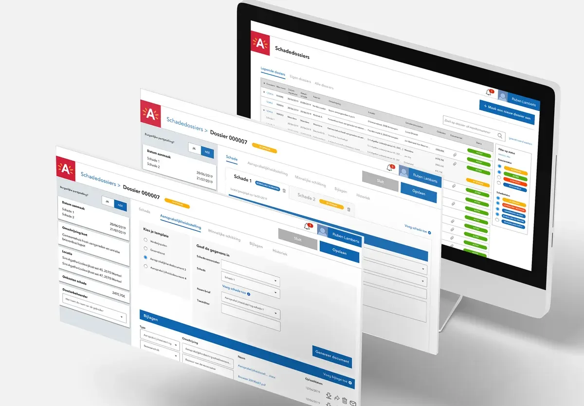 Antwerp Damage Portal interface overview showing case lists, damage records, forms and colour-coded claim statuses.